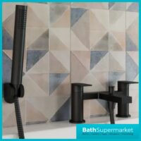 Nuie Canada Matt Black Deck Mounted Twin Lever Bath Shower Mixer Tap