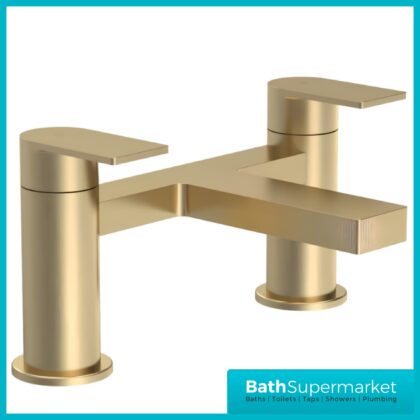 Nuie Canada Brushed Brass Deck Mounted Twin Lever Bath Filler Tap
