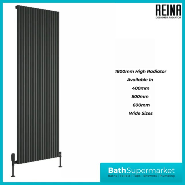 Reina Delia Vertical Aluminium Radiator 1800mm Height x Various Width – Anthracite