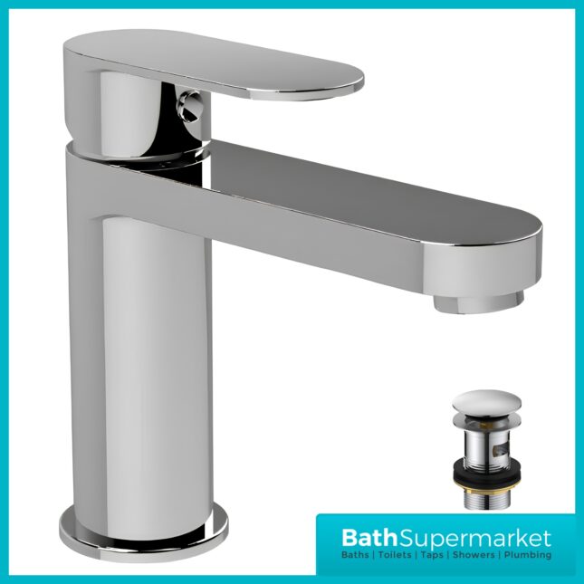 Nuie Halstatt Chrome Mono Basin Mixer Tap With Push Button Waste