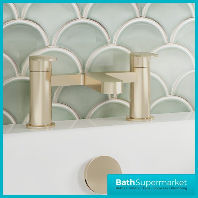 Nuie Halstatt Brushed Brass Round Deck Mounted Bath Filler Tap