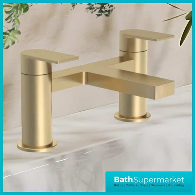Nuie Canada Brushed Brass Deck Mounted Twin Lever Bath Filler Tap