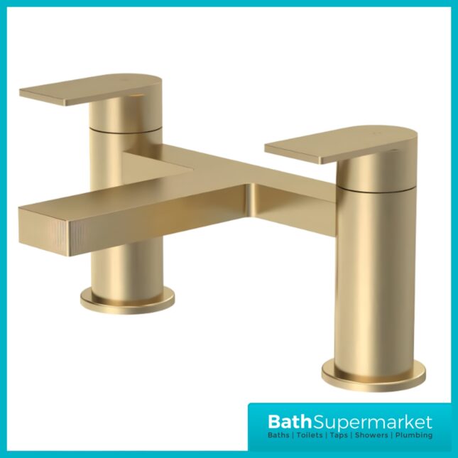Nuie Canada Brushed Brass Deck Mounted Twin Lever Bath Filler Tap