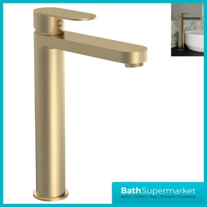 Nuie Halstatt Brushed Brass Round Mono Tall High Rise Basin Mixer Tap