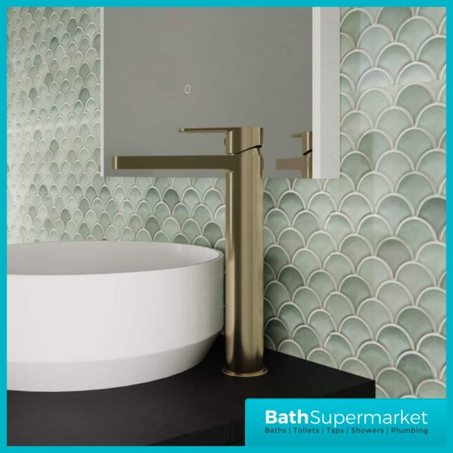 Nuie Halstatt Brushed Brass Round Mono Tall High Rise Basin Mixer Tap