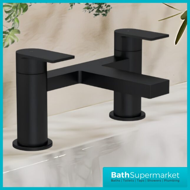 Nuie Canada Matt Black Deck Mounted Twin Lever Bath Filler Tap