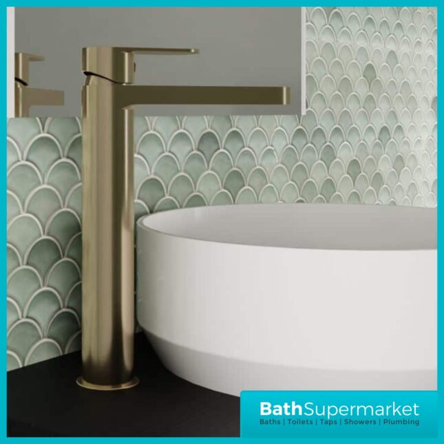 Nuie Halstatt Brushed Brass Round Mono Tall High Rise Basin Mixer Tap