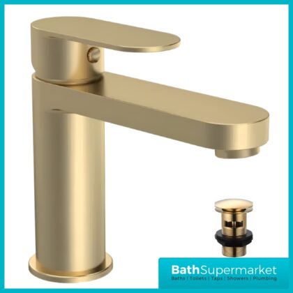 Nuie Halstatt Brushed Brass Round Mono Basin Mixer Tap With Push Button Waste