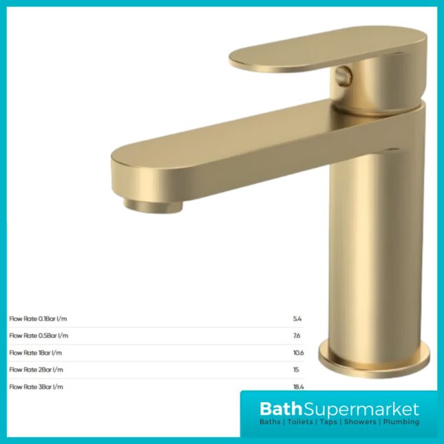 Nuie Halstatt Brushed Brass Round Mono Basin Mixer Tap With Push Button Waste