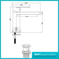 Nuie Canada Matt Black Mono Basin Mixer Tap With Push Button Waste