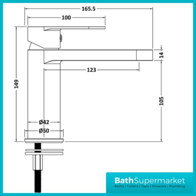Nuie Halstatt Matt Black Round Mono Basin Mixer Tap With Push Button Waste
