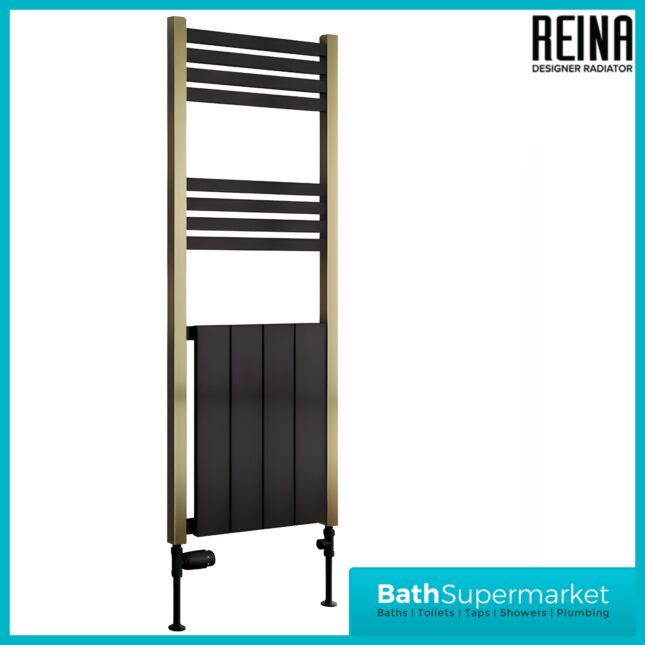Reina York Aluminium Radiator Towel Rail 1200mm H x 485mm W - Gold/Black