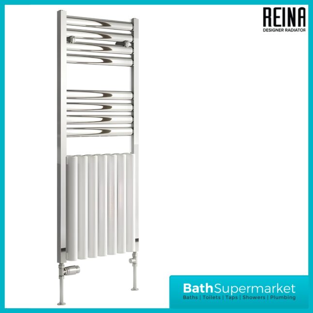 Reina Burton Aluminium Radiator Towel Rail 1180mm H x 485mm W – Chrome/White