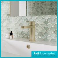 Nuie Halstatt Brushed Brass Round Mono Basin Mixer Tap With Push Button Waste