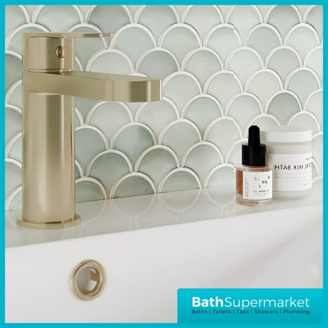 Nuie Halstatt Brushed Brass Round Mono Basin Mixer Tap With Push Button Waste