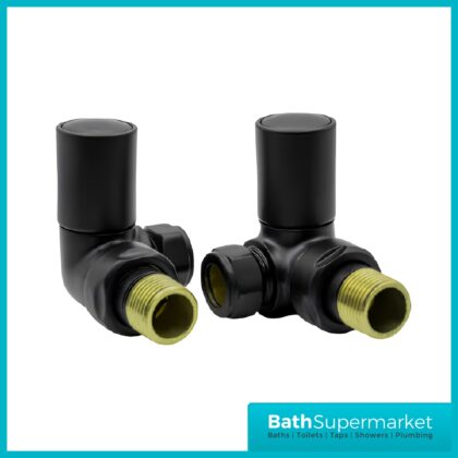 Reina Crova Corner Pair Radiator Towel Rail Valves Pair – Black