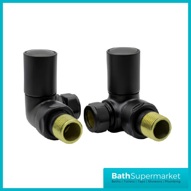Reina Crova Corner Pair Radiator Towel Rail Valves Pair – Black