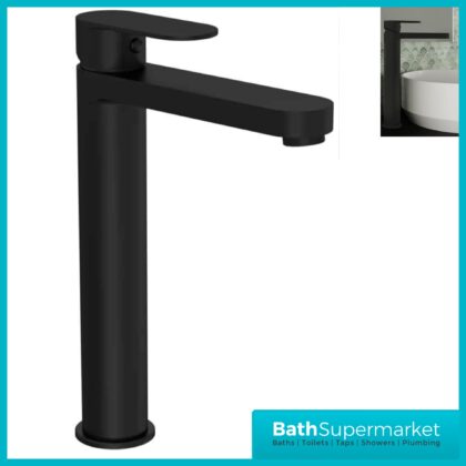 Nuie Halstatt Matt Black Round Mono Tall High Rise Basin Mixer Tap