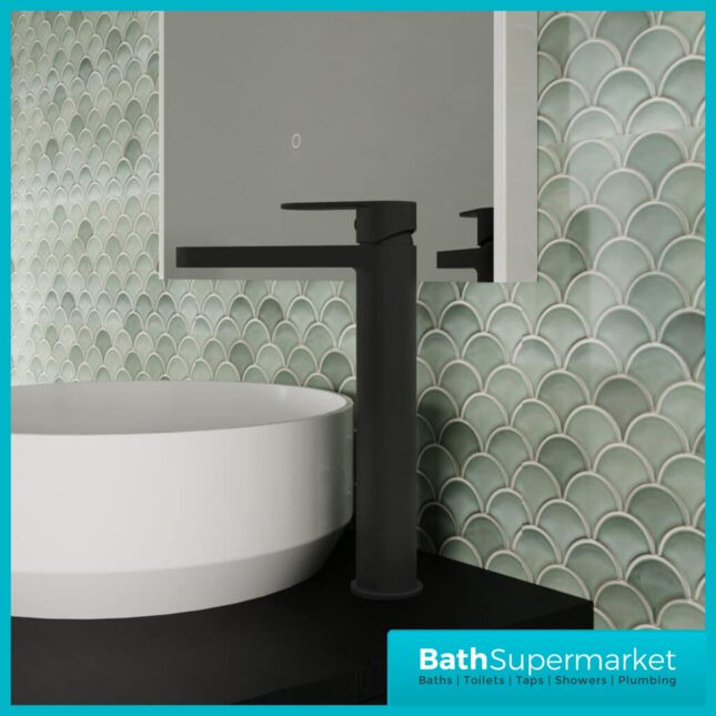 Nuie Halstatt Matt Black Round Mono Tall High Rise Basin Mixer Tap
