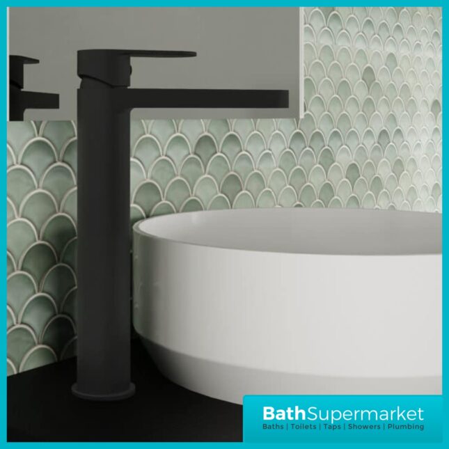 Nuie Halstatt Matt Black Round Mono Tall High Rise Basin Mixer Tap