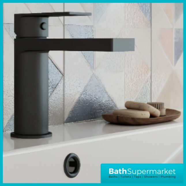 Nuie Canada Matt Black Mono Basin Mixer Tap With Push Button Waste