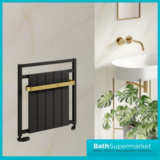 Reina Newbury Aluminium Radiator Towel Rail 705mm H x 675mm W – Gold/Black