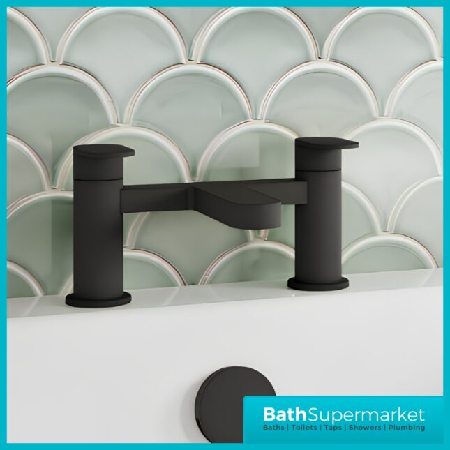 Nuie Halstatt Matt Black Round Deck Mounted Bath Filler Tap