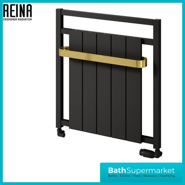 Reina Newbury Aluminium Radiator Towel Rail 705mm H x 675mm W – Gold/Black