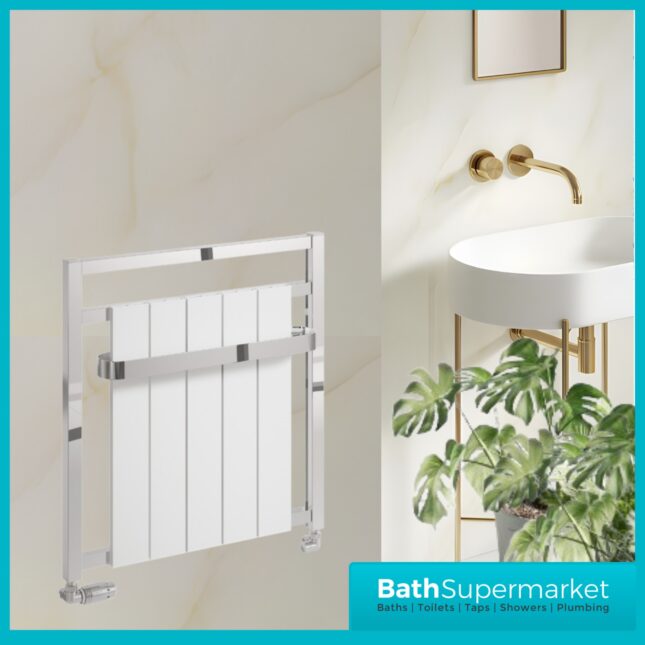 Reina Newbury Aluminium Radiator Towel Rail 705mm H x 675mm W – White/Chrome