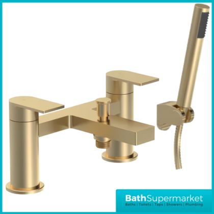 Nuie Canada Brushed Brass Deck Mounted Twin Lever Bath Shower Mixer Tap