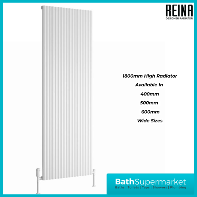 Reina Delia Vertical Aluminium Radiator 1800mm Height x Various Width - White