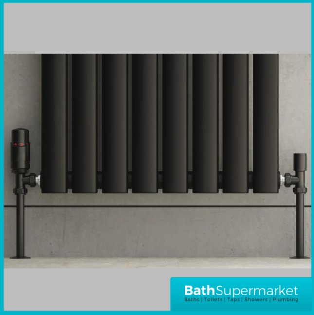 Reina Modal TRV Straight Radiator Valve and LockShield Black
