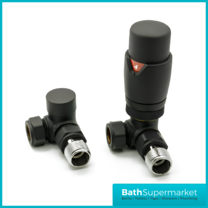 Reina Modal Thermostatic TRV Corner Radiator Valve and LockShield Black