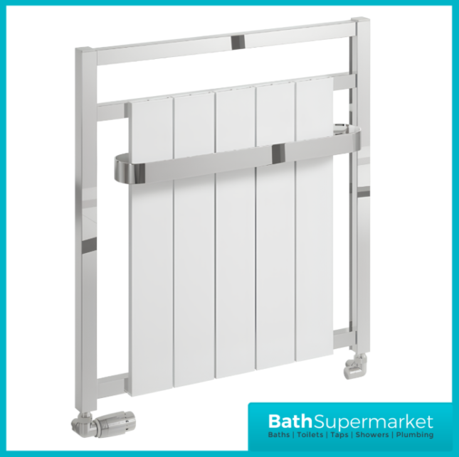 Reina Newbury Aluminium Radiator Towel Rail 705mm H x 675mm W – White/Chrome