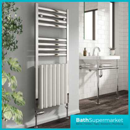 Reina Burton Aluminium Radiator Towel Rail 1180mm H x 485mm W – Chrome/White