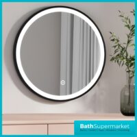 Kartell Nero Round Black LED Touch Sensor Demister Bathroom Mirror 600mm Circular