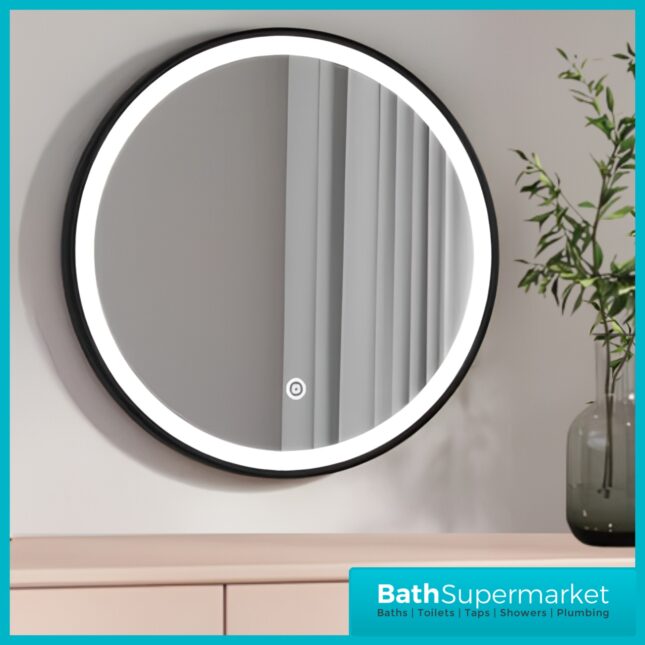Kartell Nero Round Black LED Touch Sensor Demister Bathroom Mirror 600mm Circular
