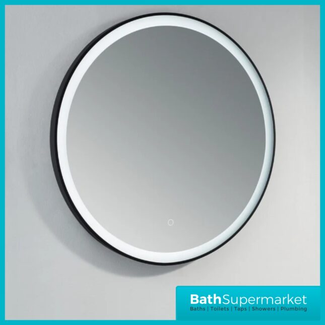 Kartell Nero Round Black LED Touch Sensor Demister Bathroom Mirror 600mm Circular