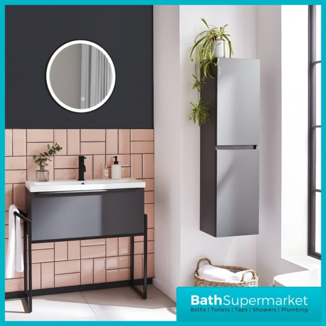 Kartell Nero Round Black LED Touch Sensor Demister Bathroom Mirror 600mm Circular