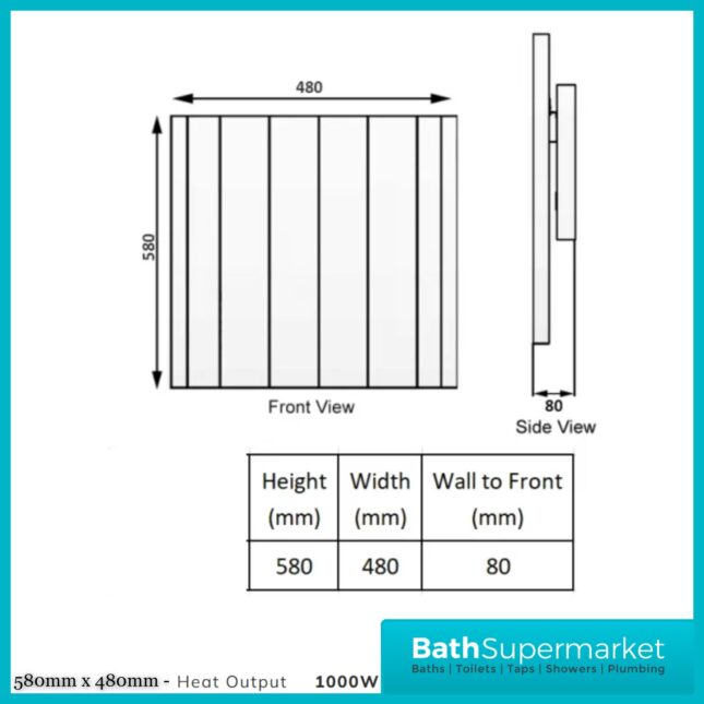 Reina Serre Anthracite Horizontal WiFi Electric Dry Radiator 580mm High–Various Widths