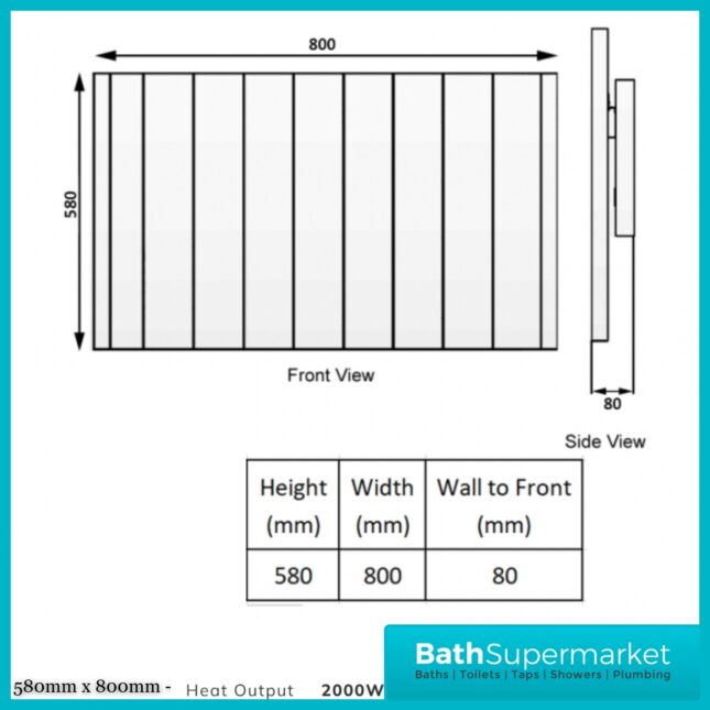 Reina Serre Anthracite Horizontal WiFi Electric Dry Radiator 580mm High–Various Widths