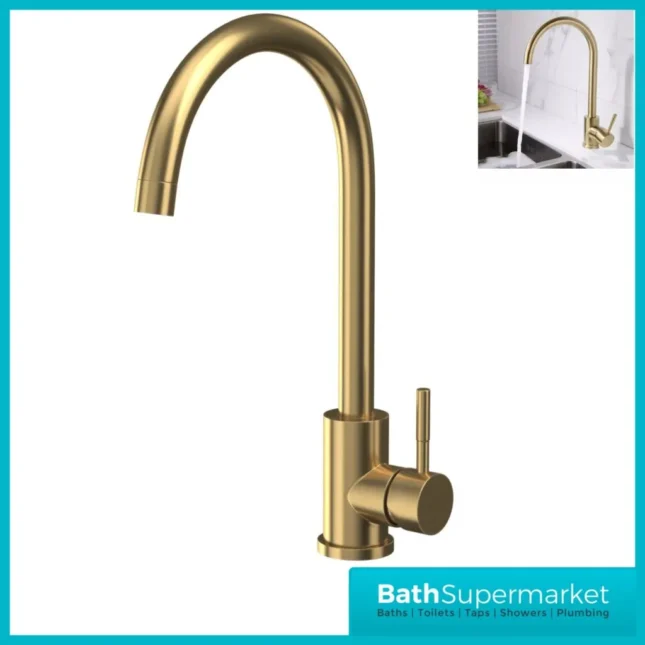 Sognare Manhattan Brushed Brass Single Lever Swivel Spout Mono Kitchen Mixer Tap