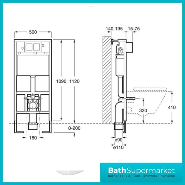 Roca Duplo Wall Hung WC Frame With Dual Flush Cistern 1120mm