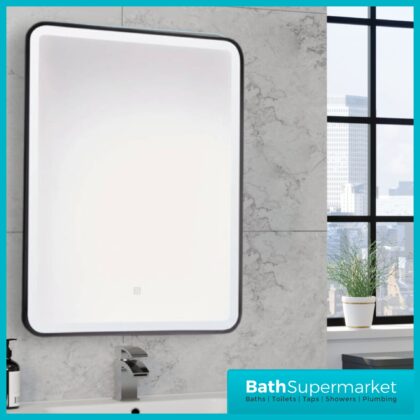 Kartell Nero Square Black LED Touch Sensor Demister Bathroom Mirror 500mm x 700mm