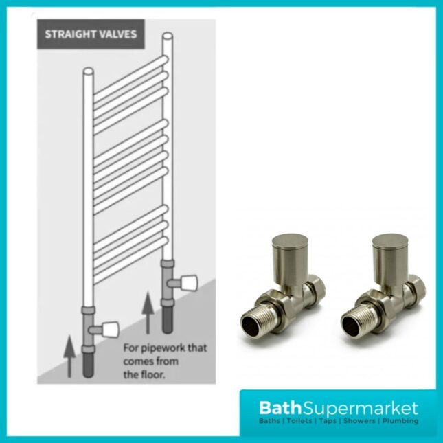 Reina Portland Straight Radiator Valves Pair Brushed