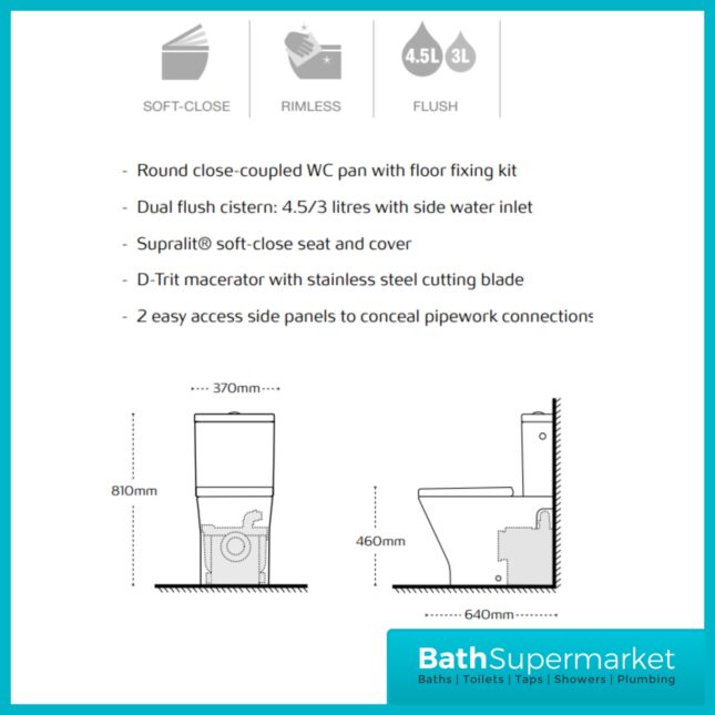 Roca Gap D-Trit Round WC Rimless Toilet With Integrated Sanitary Disposal
