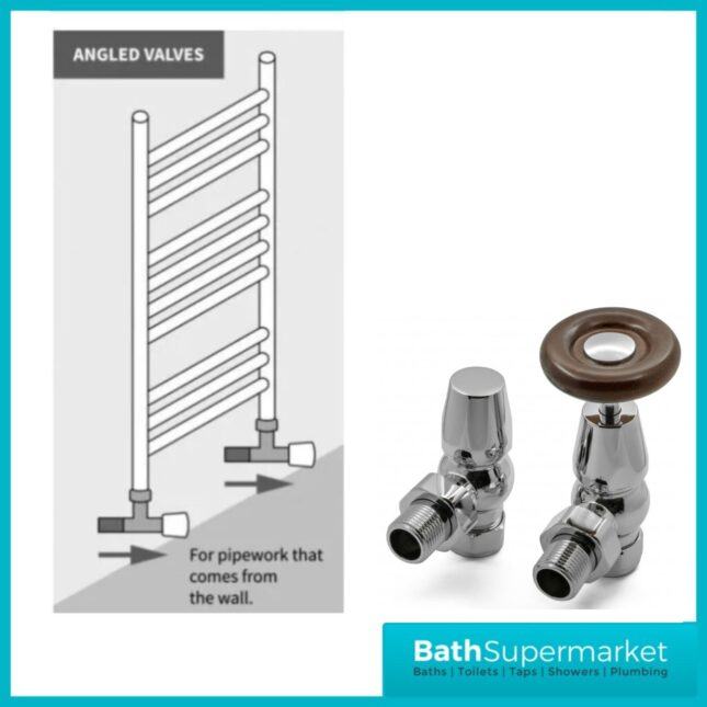 Reina Surrey Angled Radiator Valves Pair Round Chrome