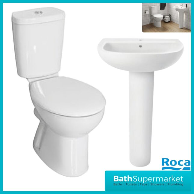 Roca Havana 4 Piece Ceramic Toilet Pan WC & Full Pedestal Basin Bathroom Suite Set