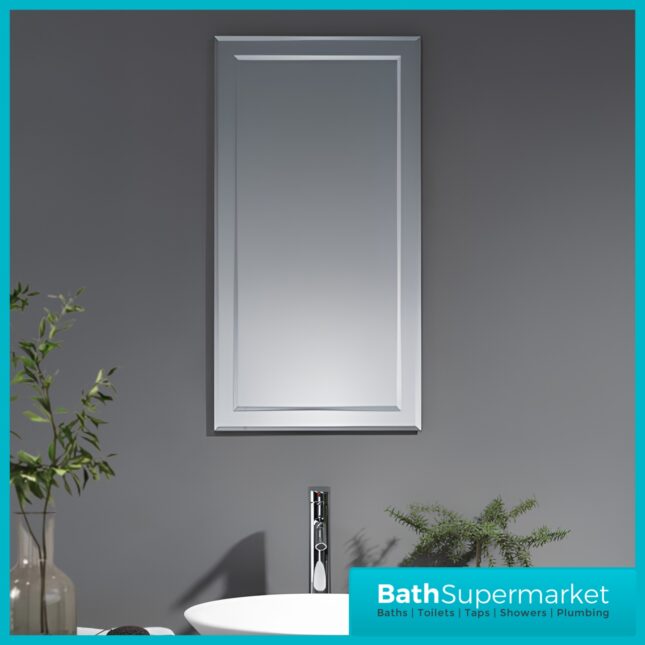 Kartell Bibury Traditional Bevelled Edge Slimline Bathroom Mirror 420mm x 800mm