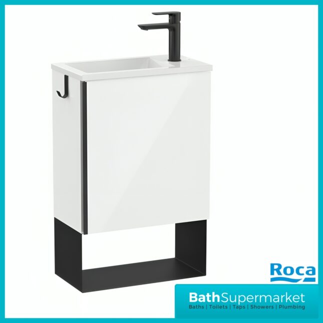 Roca Mini Pro Gloss White Wall Hung Cloakroom Basin & Base Unit 465mm
